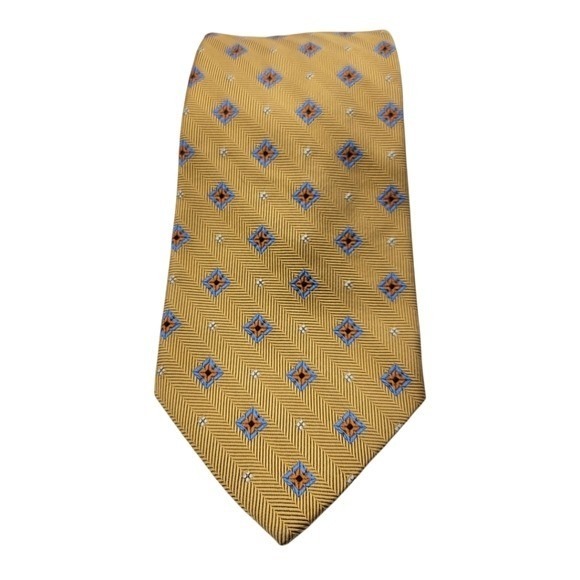 Mens Brooks‎ Brothers Makers Gold and Blue Silk Tie - Picture 3 of 6